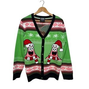 SpongeBob SquarePants Patrick Star Ugly Christmas Sweater Cardigan Green Medium